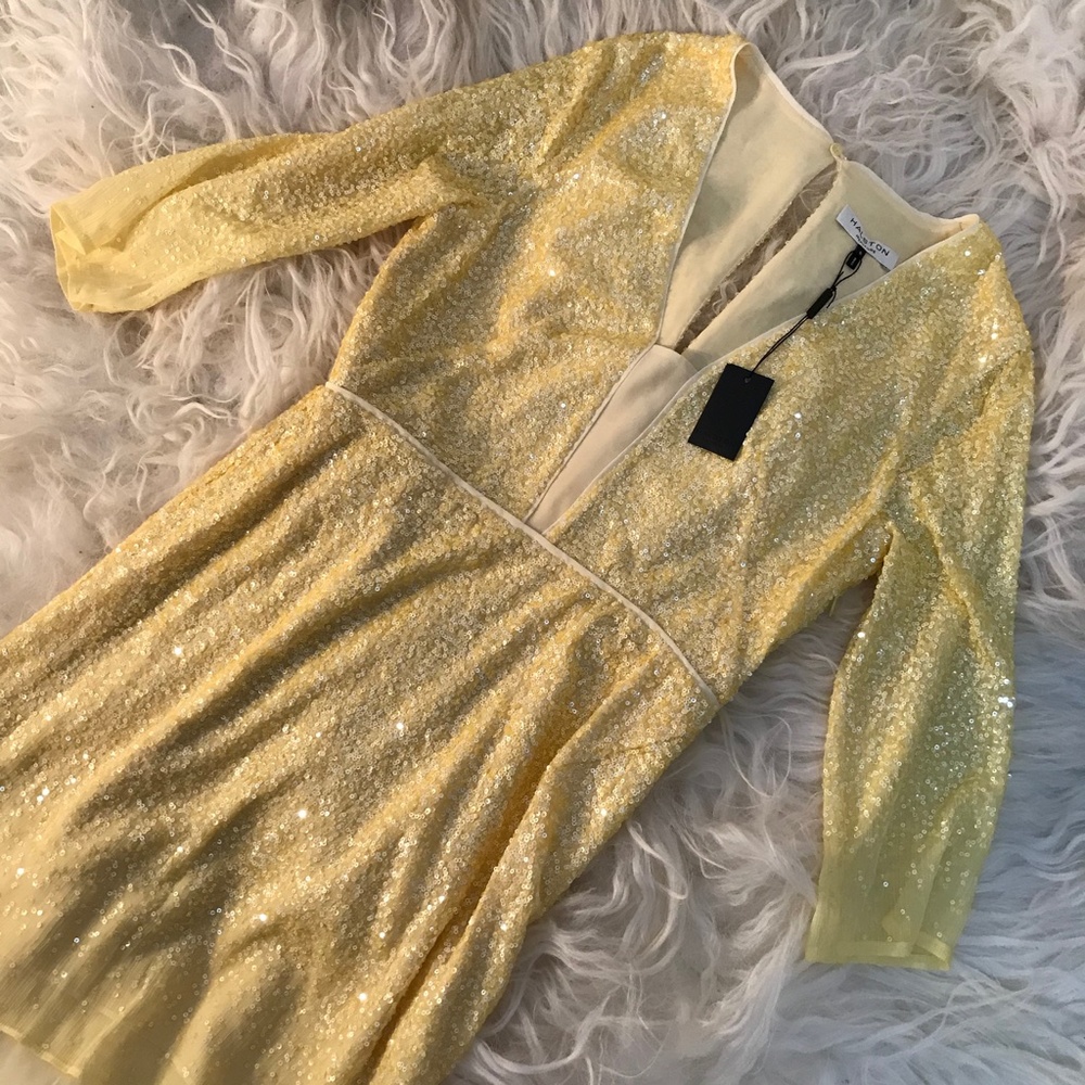 HALSTON HERITAGE Sequined Caftan Party Mini Dress - Picture 4 of 8